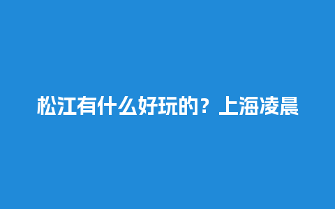 松江有什么好玩的？上海凌晨以后好玩的地？